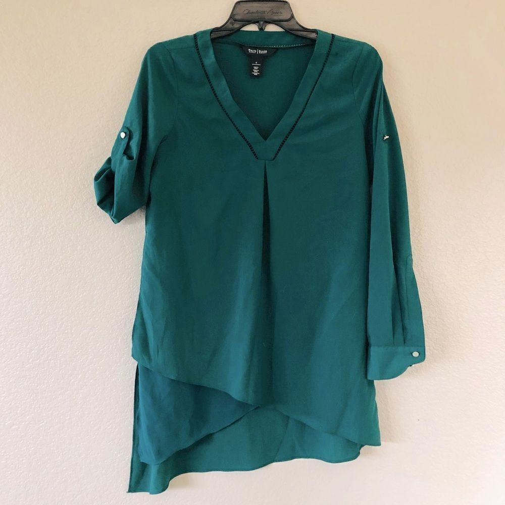 White House Black Market Green Sheer Layered Blouse Top 0